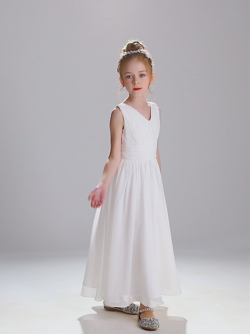 Little Girls Pageant Dress Formal Party Long Chiffon Flower Girl Dresses Wedding Sleeveless Junior Bridesmaid Dress, Peacock / 8