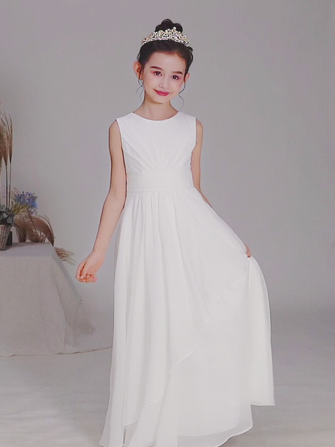 Chiffon Flower Girl Dresses Wedding Junior Bridesmaid Evening Party Dress Girls Formal Gown Princess Pageant Dress, Blush Pink / 16