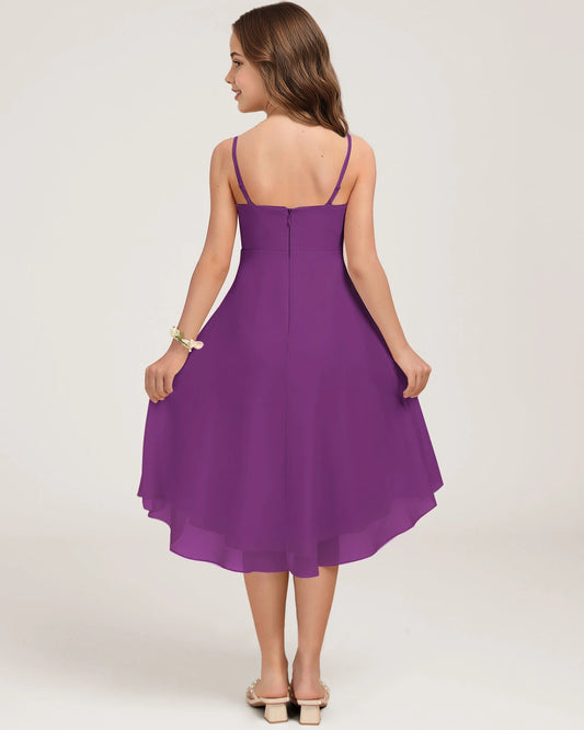 Purple Chiffon A-line Junior Bridesmaid Dress Back View