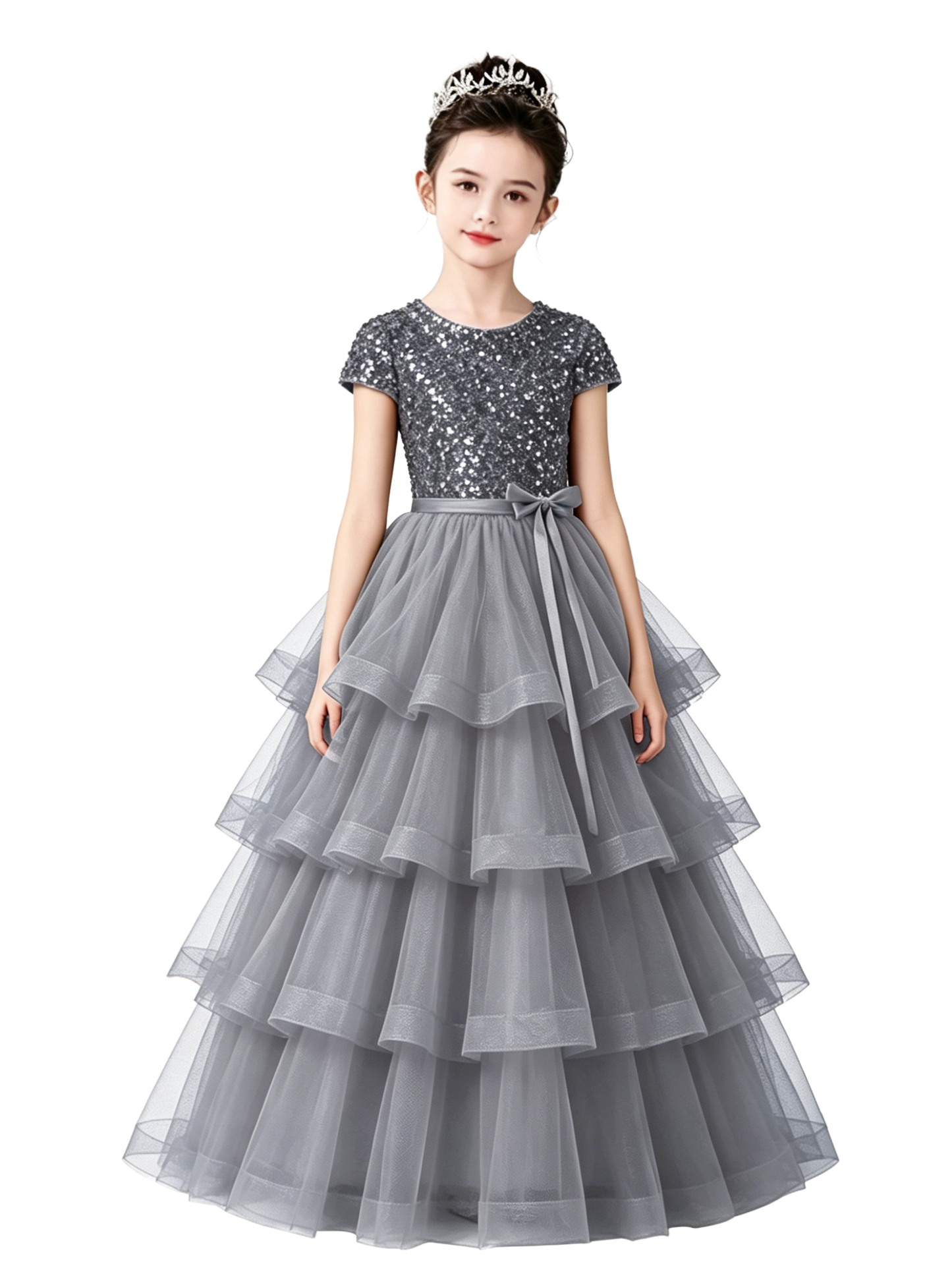 Dideyttawl Puffy Flower Girls Dress Sequins Flower Girl Dresses Sparkly Cap Sleeves Junior Bridesmaid Dress 648