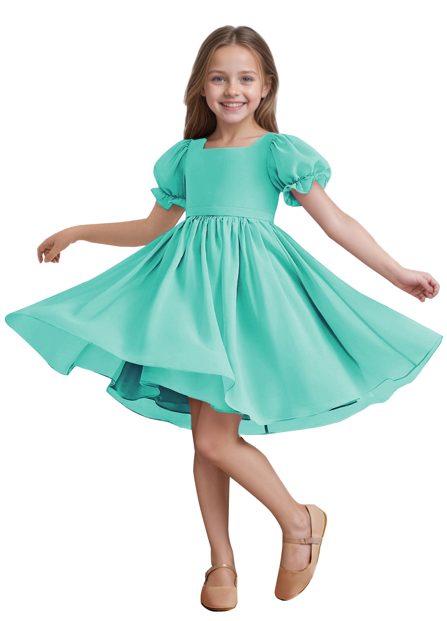 Chiffon Short Sleeves Flower Girl Dresses Knee Length Junior Bridesmaid Dresses for 4-16 650C