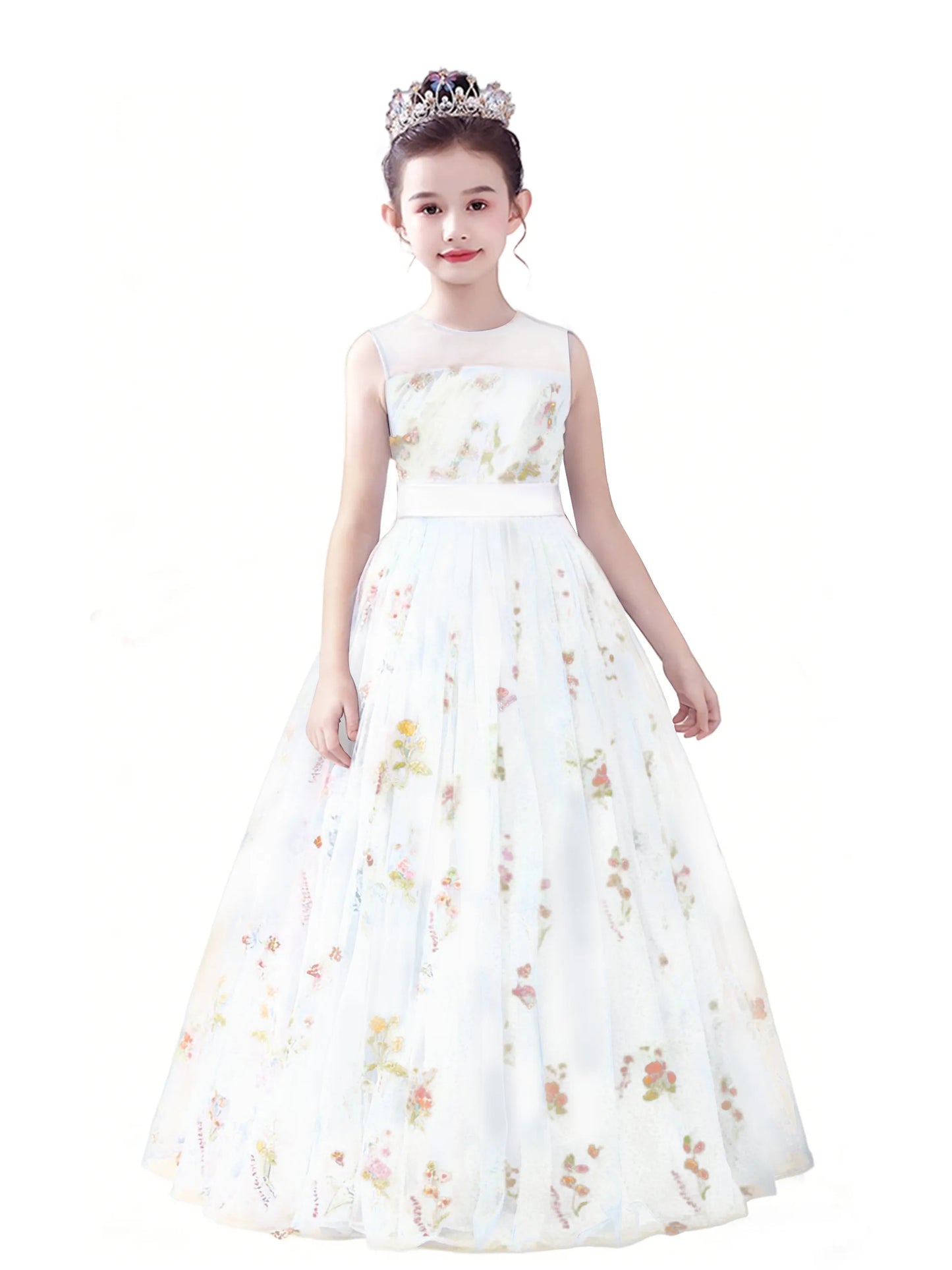 dideyttawl 2026 Fairy Dress for Girls Floral Tulle Flower Girl Dresses Long Sleeveless Jr Bridesmaid Prom Gown 2554