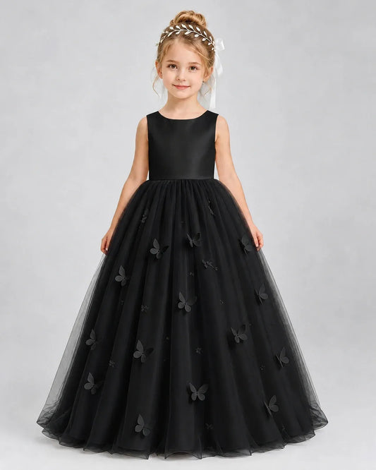 Black Tulle A-line Pageant Dress Front View