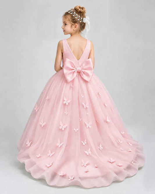 Pink Tulle Ball Gown Pageant Dress Back View