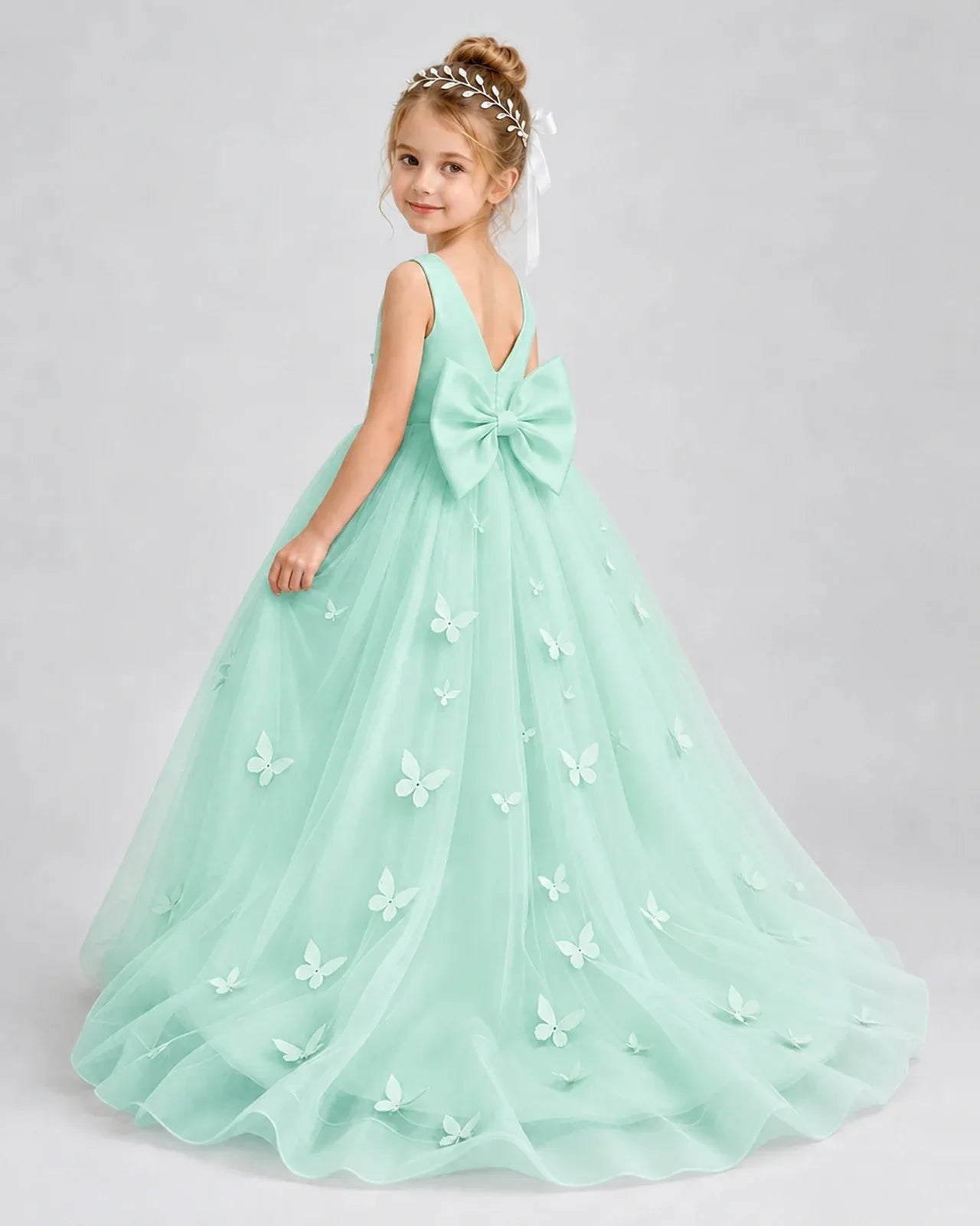 Turquoise Tulle Ball Gown Pageant Dress Back View