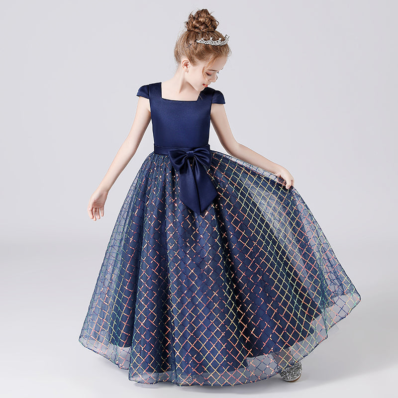 Junior Pageant Dress Navy Birthday Party Gown Square Neck Elegant Special Occasion Dresses