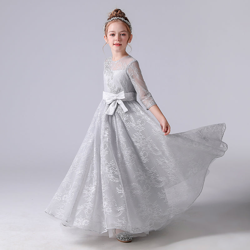 Girls First Communion Dresses Lace Special Occasion Dress Formal Long Gown Floor Length