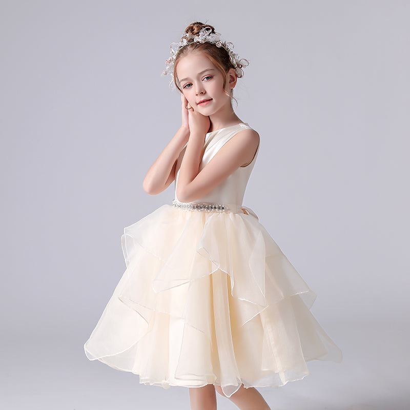 Champagne Flower Girl Dress Junior Bridesmaid Dresses For Wedding Princess Tulle Party Dresses Sleeveless