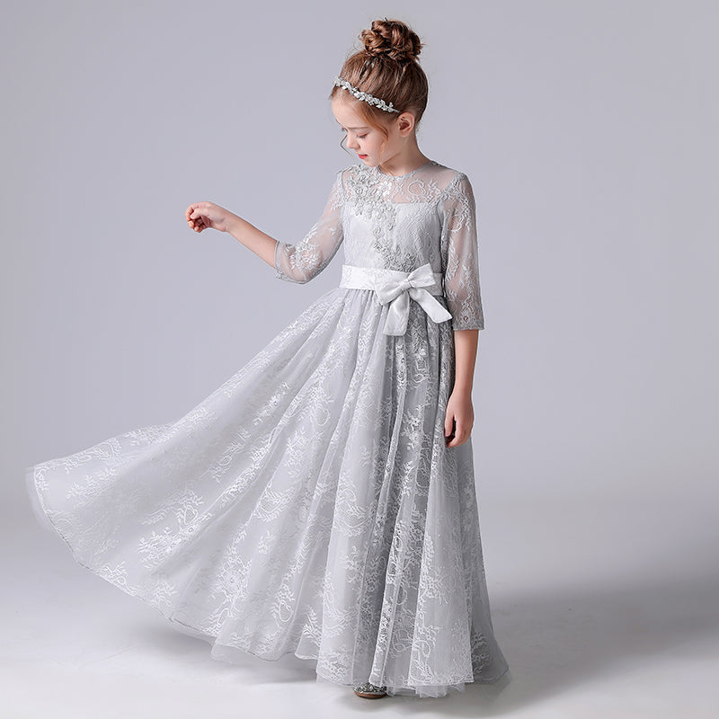 Girls First Communion Dresses Lace Special Occasion Dress Formal Long Gown Floor Length