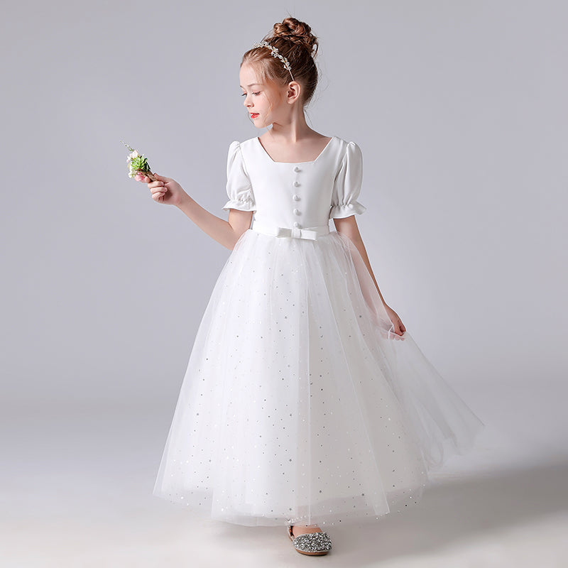 Junior Bridesmaid Dress For Wedding White Flower Girl Dresses Princess Brithday Party Dresses