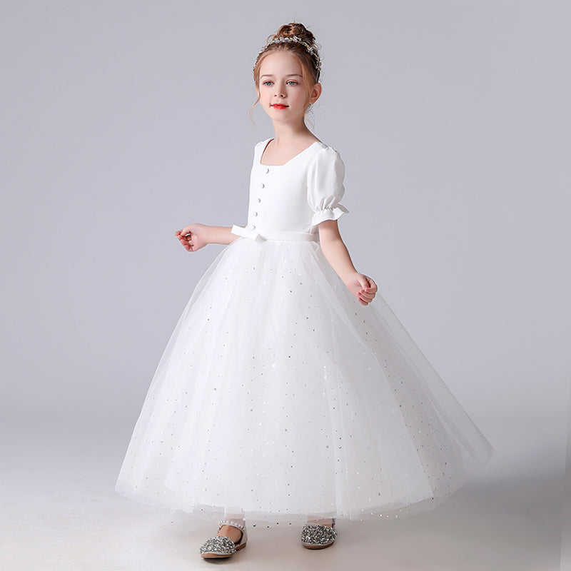 Junior Bridesmaid Dress For Wedding White Flower Girl Dresses Princess Brithday Party Dresses