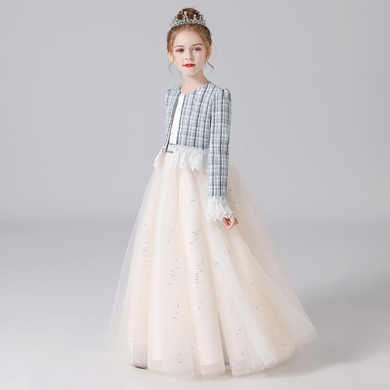 Champagne Junior Bridesmaid Dresses Tulle Flower Girl Dresses Ball Gown For Teens Floor Length