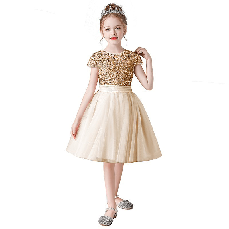Girls Formal Dresses Mini Sequins Flower Girl Dresses Short Tulle Juniors Bridesmaid Girls Special Occasion Dresses