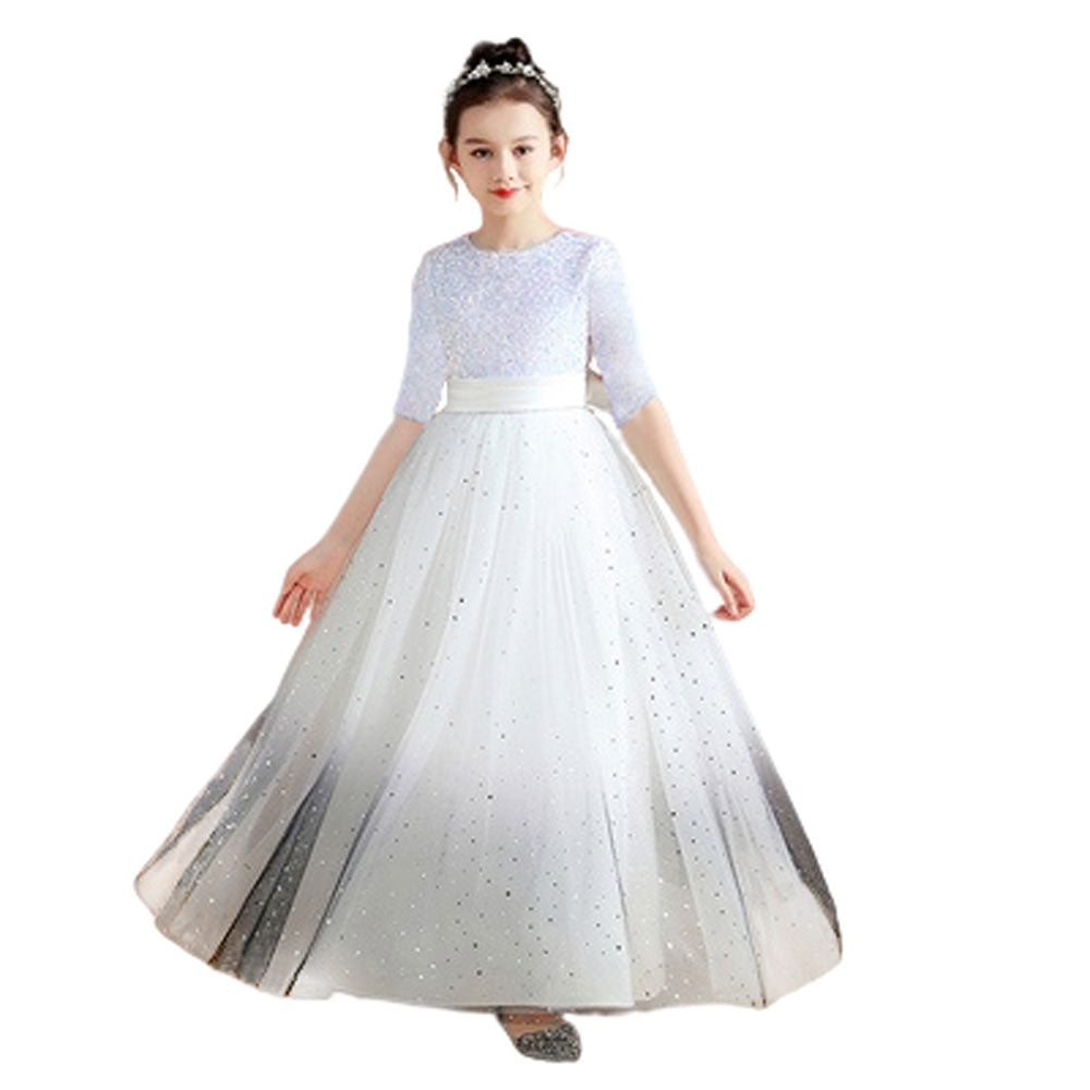 Dideyttawl 3/4 Sleeves Piano Recital Dress For Little Girls Juniors Birthday Party Dresses Prom Shining Ball Gown, White / 16 Dideyttawl 3/4 Sleeves Piano Recital Dress For Little Girls Juniors Birthday Party Dresses Prom Shining Ball Gown, White / 16
