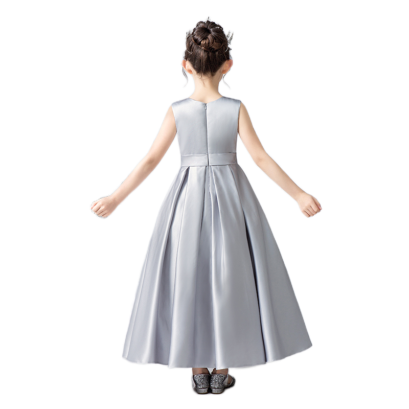 Satin Formal Dress For Girls Flower Belt Girls Evening Party Dress Sleeveless Long Dress First Communion Dress