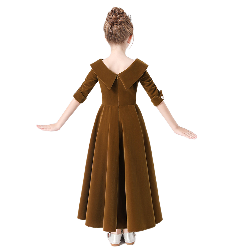 V-Neck Junior Special Occasion Dresses Velvet Long Dress For Teens Formal Dresses With Sleeves