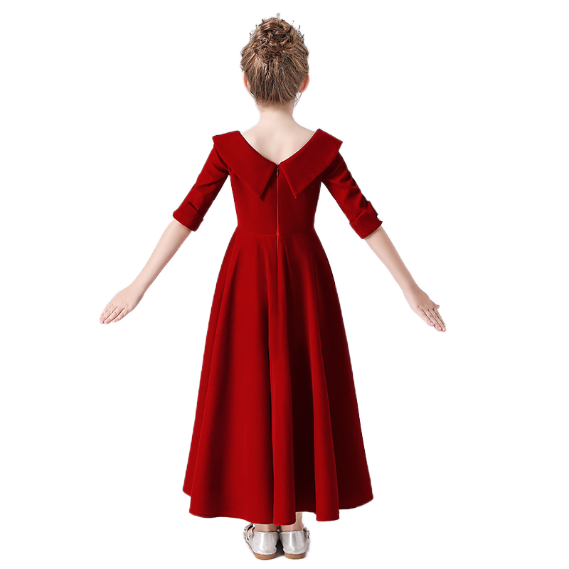 V-Neck Junior Special Occasion Dresses Velvet Long Dress For Teens Formal Dresses With Sleeves