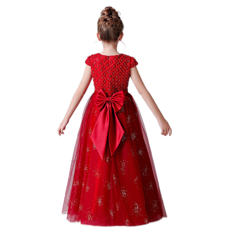 Crew Neck Junior Bridesmaid Dress Beaded Pagent Dresses For Teens Tulle Ball Gown Floor Length