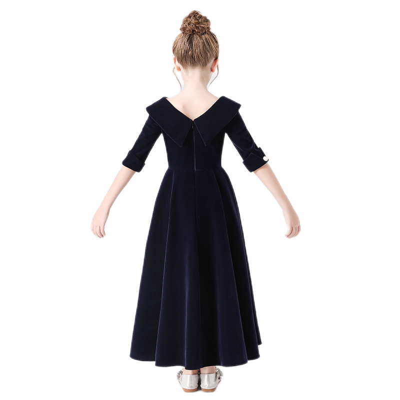 V-Neck Junior Special Occasion Dresses Velvet Long Dress For Teens Formal Dresses With Sleeves