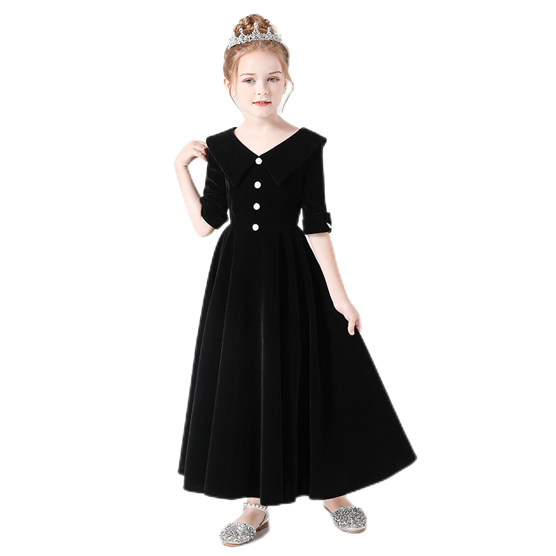 V-Neck Junior Special Occasion Dresses Velvet Long Dress For Teens Formal Dresses With Sleeves