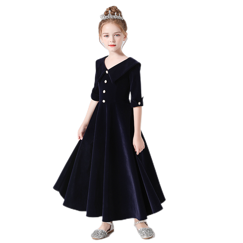 V-Neck Junior Special Occasion Dresses Velvet Long Dress For Teens Formal Dresses With Sleeves