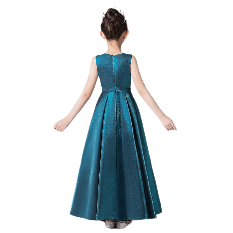 Junior Dark Blue Formal Dresses Pageant Dresses For Teen Girls Satin Evening Long Gown Sleeveless