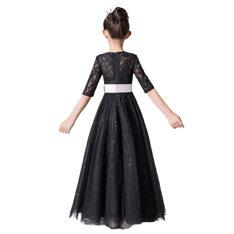 Junior Black Pageant Dresses Communion Dresses For Teen Girls Lace Formal Dresses With Sleeves