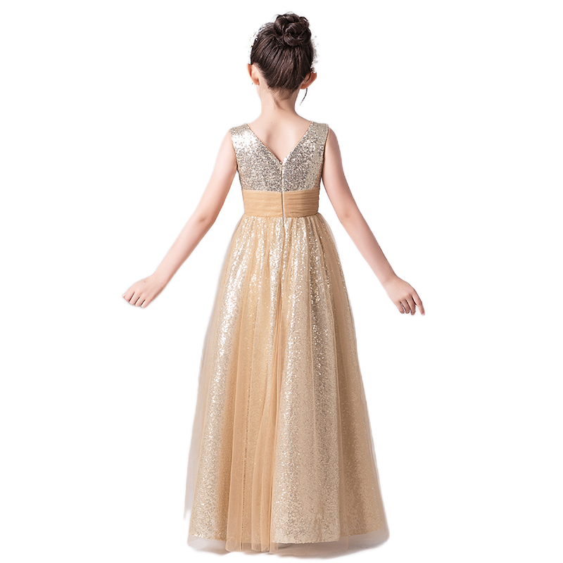 Gold Junior Bridesmaid Dress Sequin Pagaent Dresses For Teens Flower Girl Dress Sleeveless