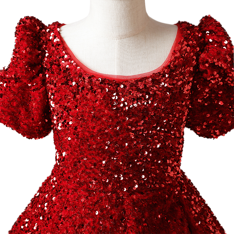 Burgundy Junior Pageant Dress Sequin Piano Performance Dress Girl Princess Ball Gown