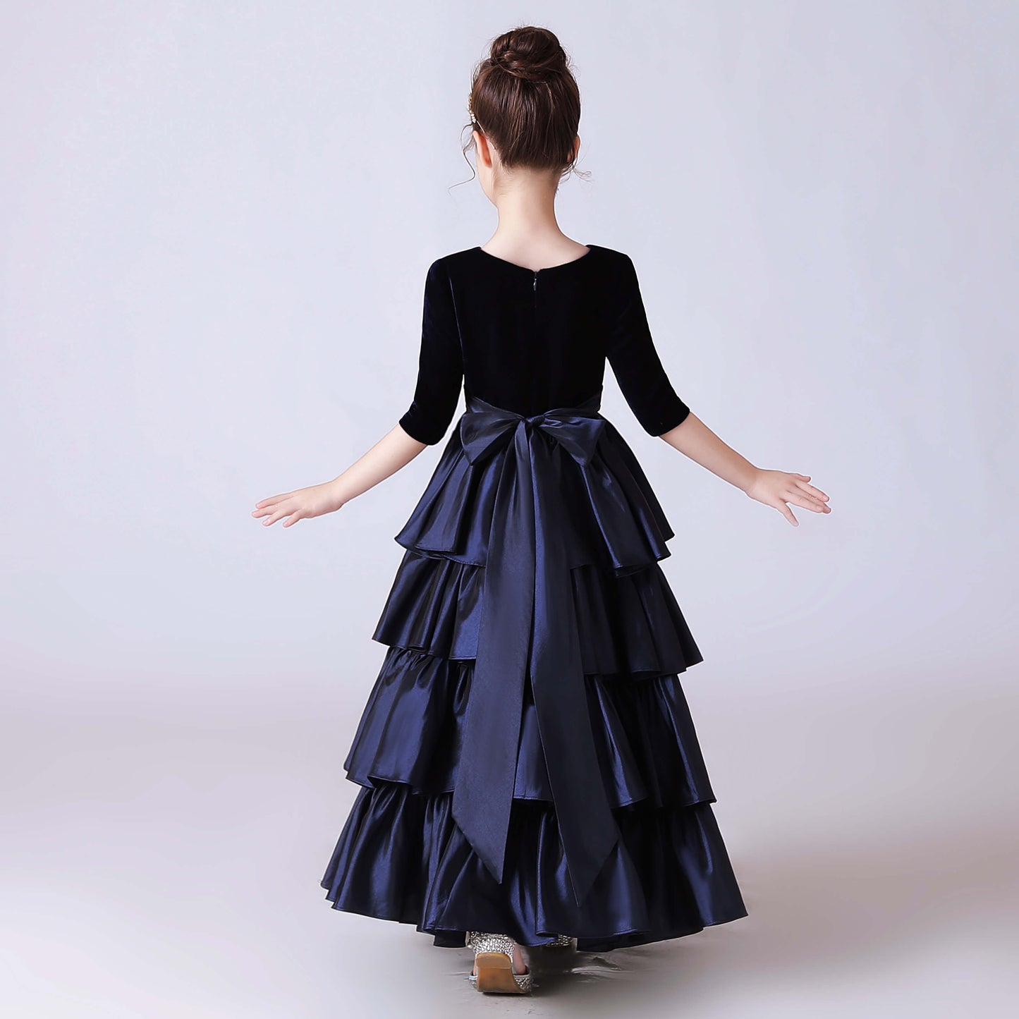 Little Girl Piano Dress Navy Blue Junior Party Cake Skirt Teen Prom Evening Dress