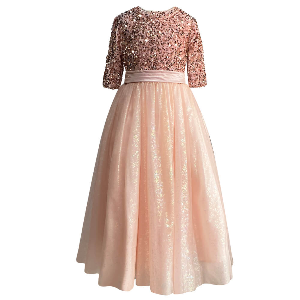 Flower Girl Dresses For Wedding Bridesmaid Sequins Tulle Puffy Skirt Girls Birthday Party Gown Floor Length