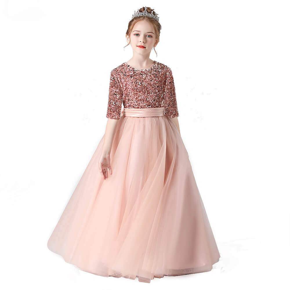 Flower Girl Dresses Wedding Bridesmaid Sequins Tulle Puffy Skirt Girls Birthday Party Pageant Gown