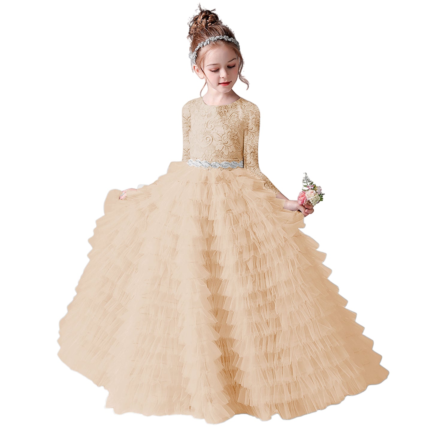 First Communion Dresses For Girls Princess Birthday Party Gown Floor Length Long Sleeves Flower Girls Dress
