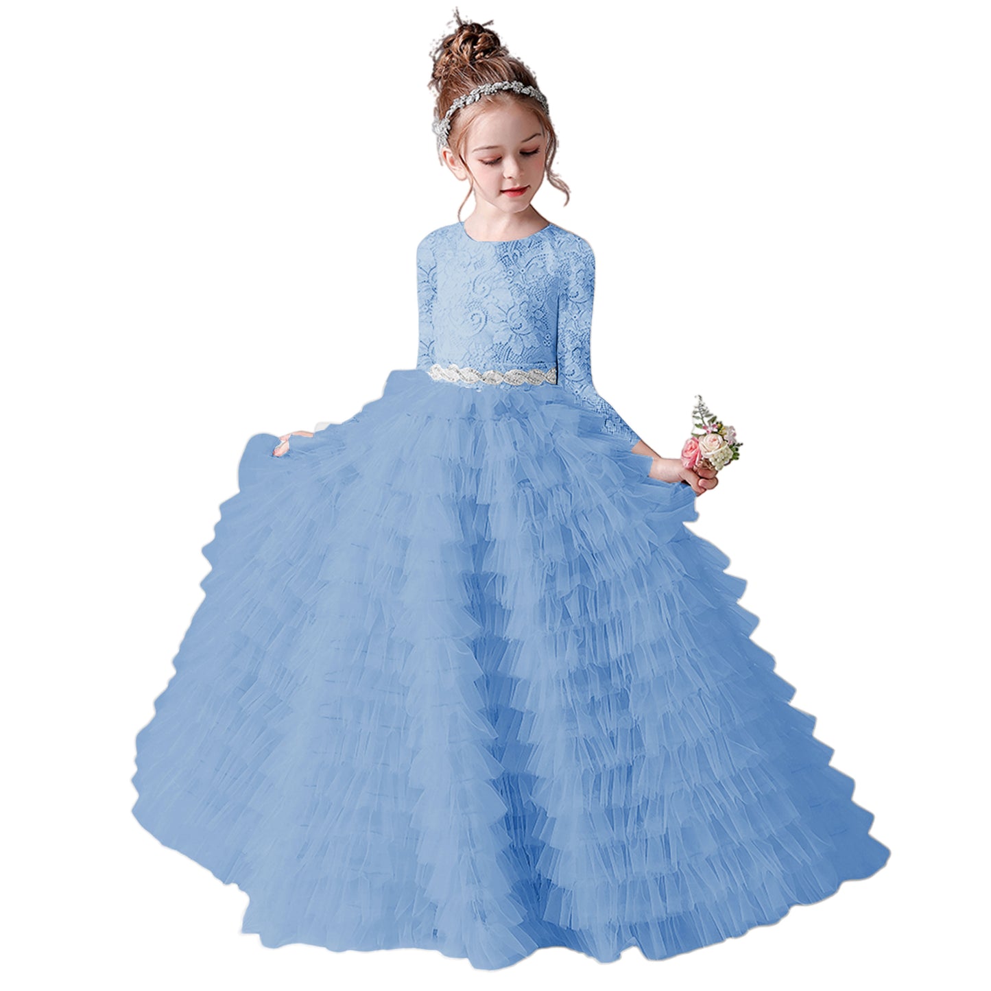 First Communion Dresses For Girls Princess Birthday Party Gown Floor Length Long Sleeves Flower Girls Dress
