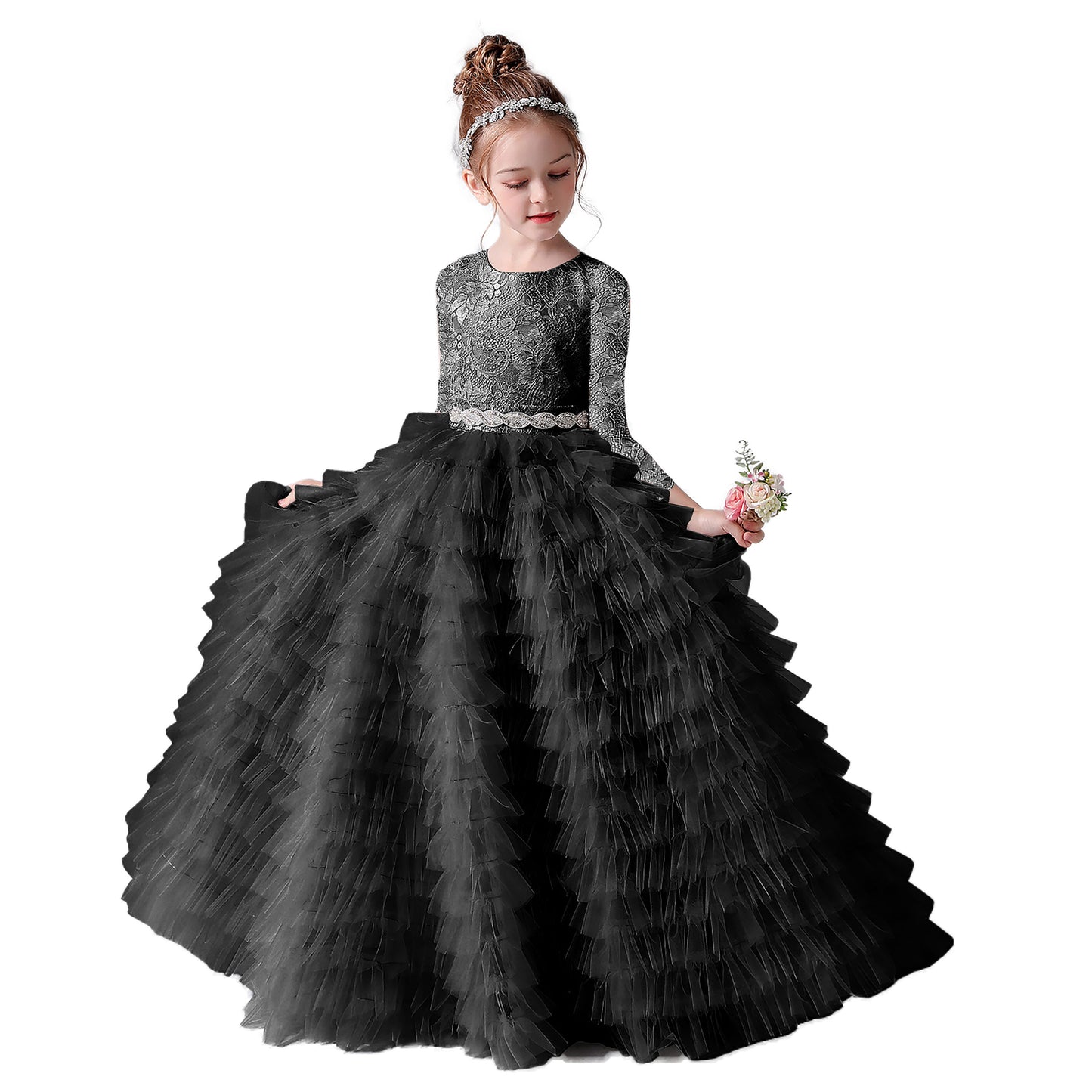 First Communion Dresses For Girls Princess Birthday Party Gown Floor Length Long Sleeves Flower Girls Dress
