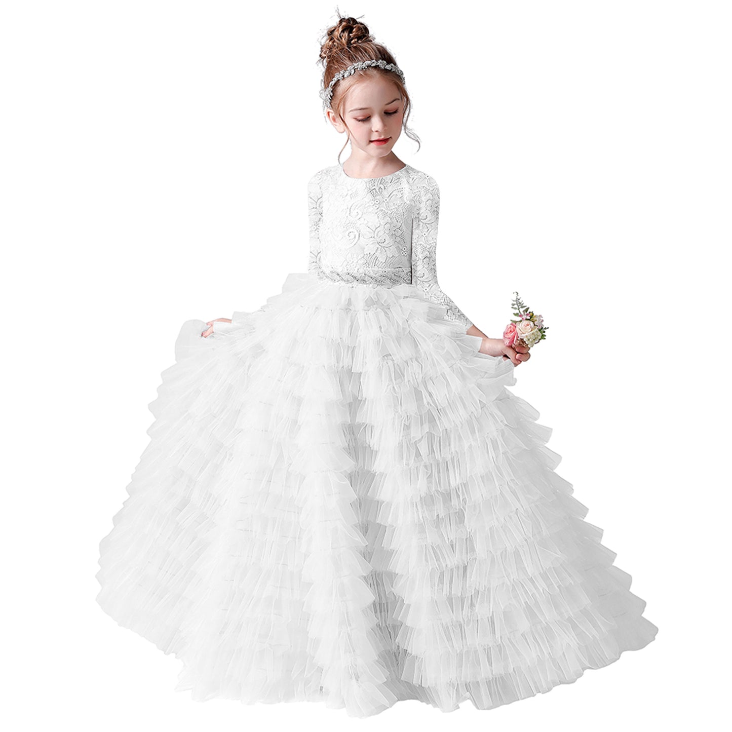 First Communion Dresses For Girls Princess Birthday Party Gown Floor Length Long Sleeves Flower Girls Dress
