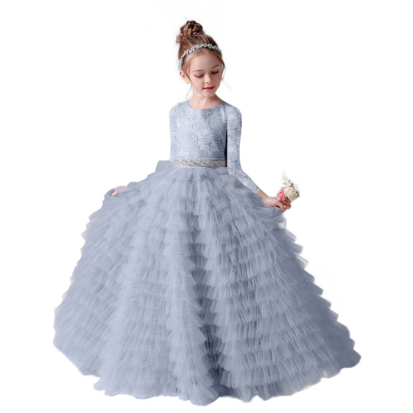 First Communion Dresses For Girls Princess Birthday Party Gown Floor Length Long Sleeves Flower Girls Dress