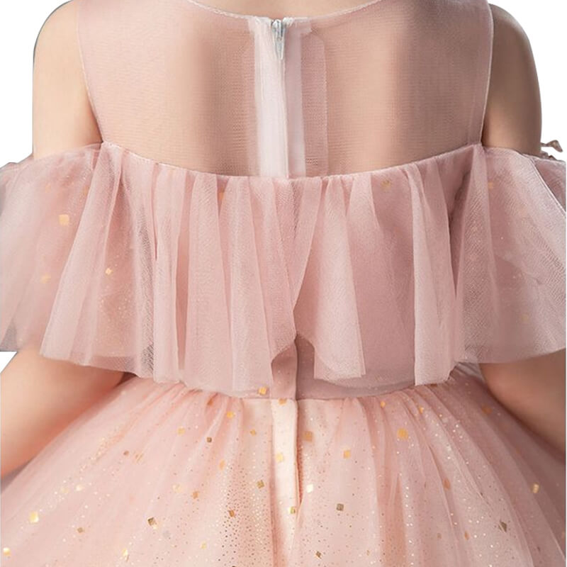 Blush Pink Beading Sequins Prom Flower Girl Dresses 2025 A-Line Princess Scoop Neck Short Sleeve Floor-Length Ball Gown