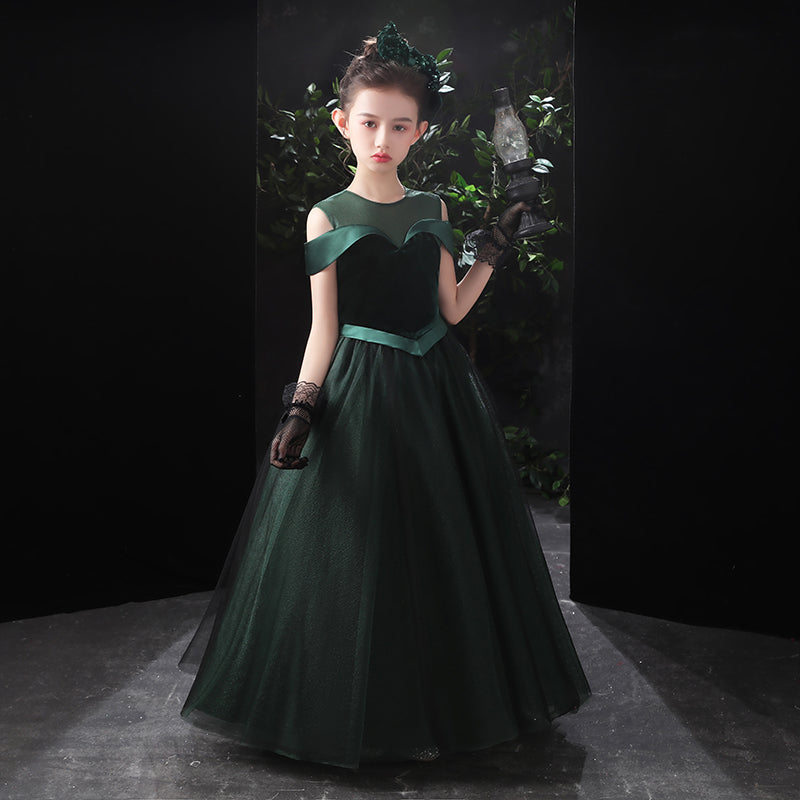Girls Christmas Dresses Dark Green Princess Dress Girls Puff Tulle Evening Dresses Floor Length