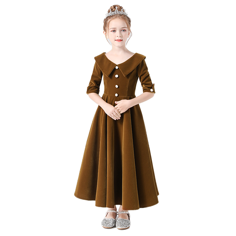 V-Neck Junior Special Occasion Dresses Velvet Long Dress For Teens Formal Dresses With Sleeves