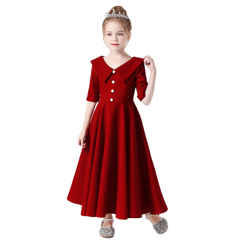V-Neck Junior Special Occasion Dresses Velvet Long Dress For Teens Formal Dresses With Sleeves