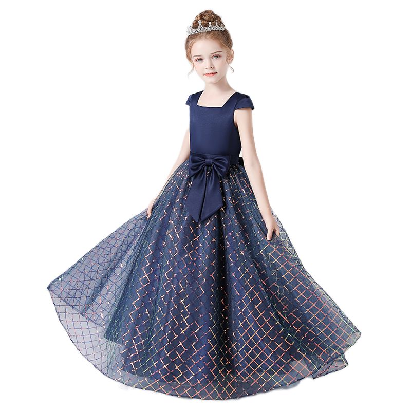 Junior Pageant Dress Navy Birthday Party Gown Square Neck Elegant Special Occasion Dresses