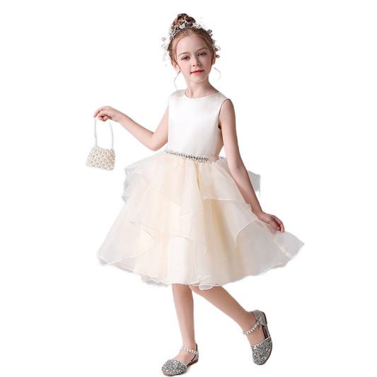 Champagne Flower Girl Dress Junior Bridesmaid Dresses For Wedding Princess Tulle Party Dresses Sleeveless