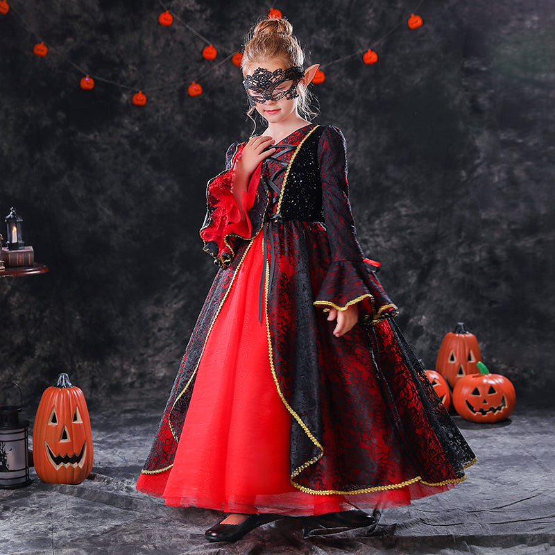 Girls Halloween Dresses Fancy Party Ball Gown Lace For Teens Girls Special Occasion Long Dress