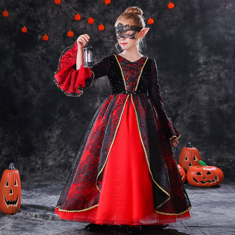 Girls Halloween Dresses Fancy Party Ball Gown Lace For Teens Girls Special Occasion Long Dress