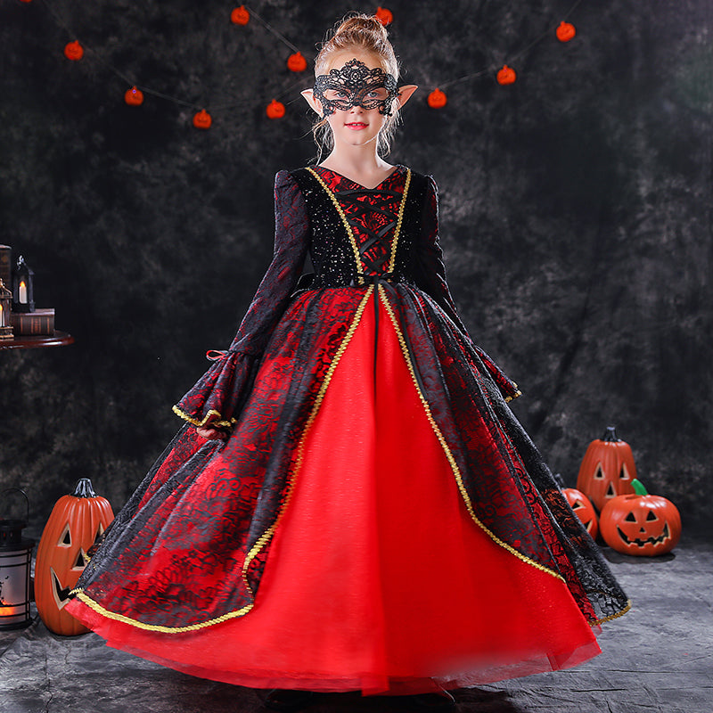 Girls Halloween Dresses Fancy Party Ball Gown Lace For Teens Girls Special Occasion Long Dress