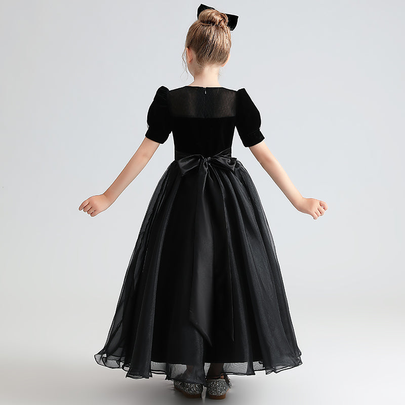 Black Formal Dresses For Teens Velvet Princess Special Occasion Dress Short Sleeve
