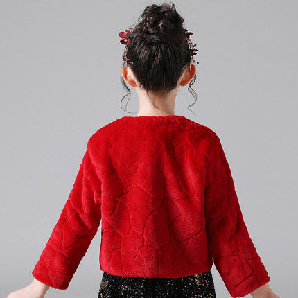 Junior Burgundy Shawl Evening Top Dress Coat