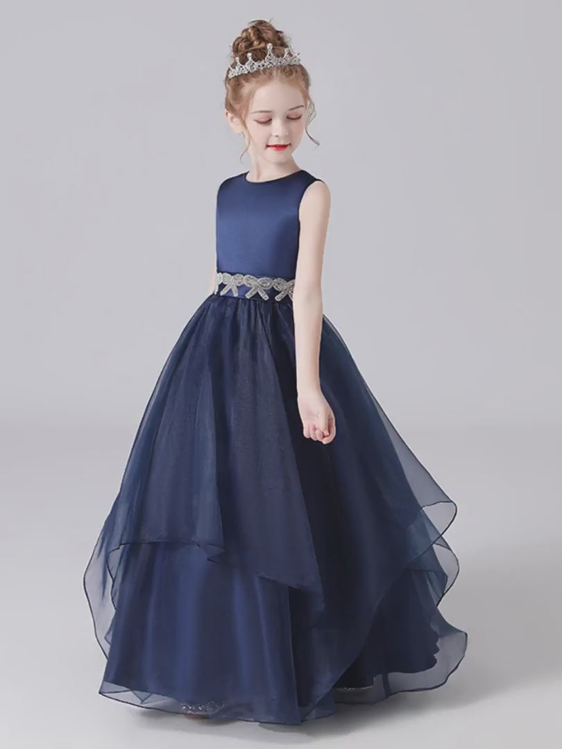 formal blue dress for girls Sleeveless Flower Girls Dress Tulle Girls Birthday Party Dresses Formal Special Occasion Dress For Teens Junior Bridesmaid Pageant Ball Gown, Orange /