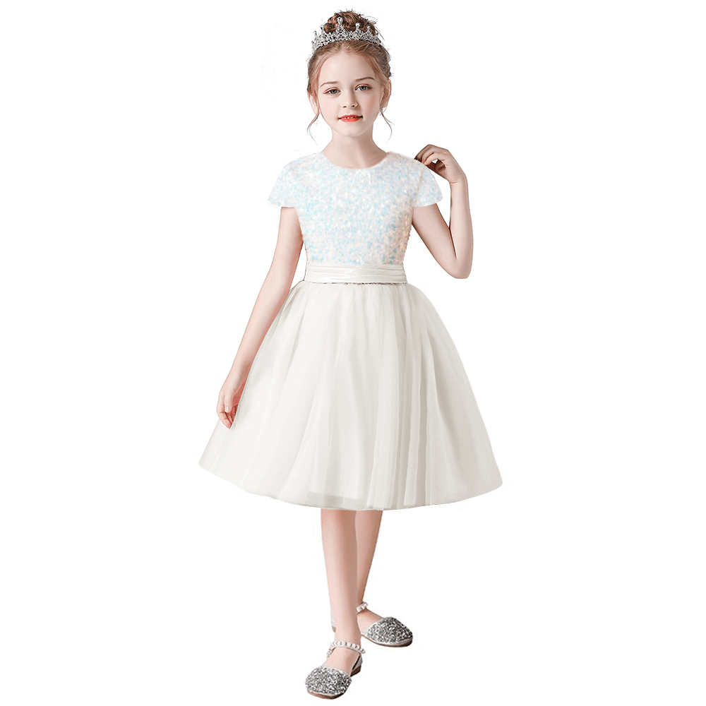 Girls Formal Dresses Mini Sequins Flower Girl Dresses Short Tulle Juniors Bridesmaid Girls Special Occasion Dresses